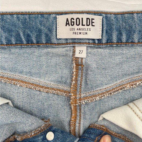 AGOLDE Crisscross Raw Hem Denim Miniskirt - Picture 3 of 5